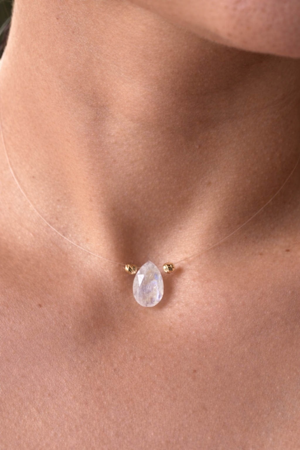 June Birthstone Moonstone Necklace – 18K Gold Invisible Pendant