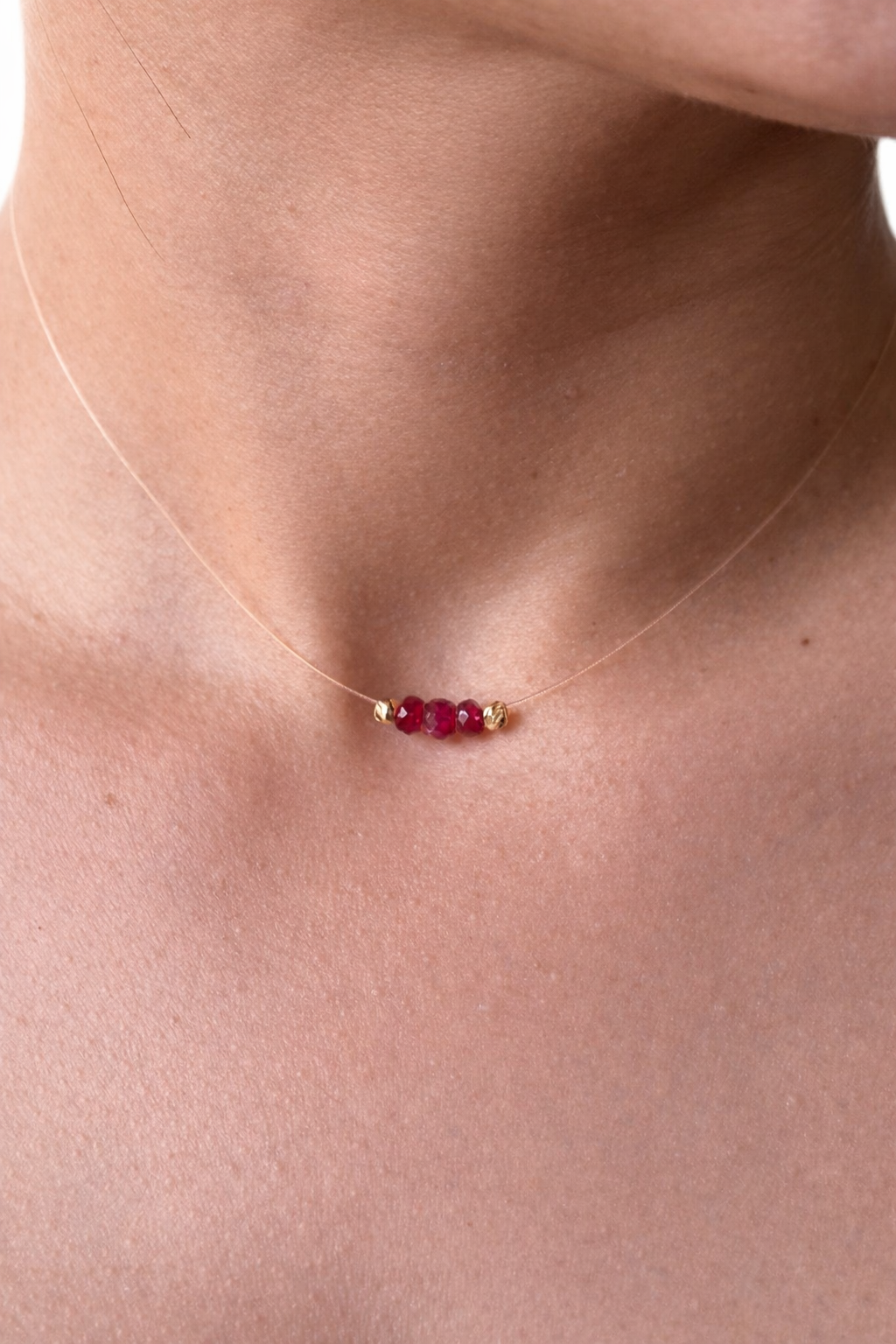 July Birthstone Ruby Necklace – 18K Gold Invisible Pendant
