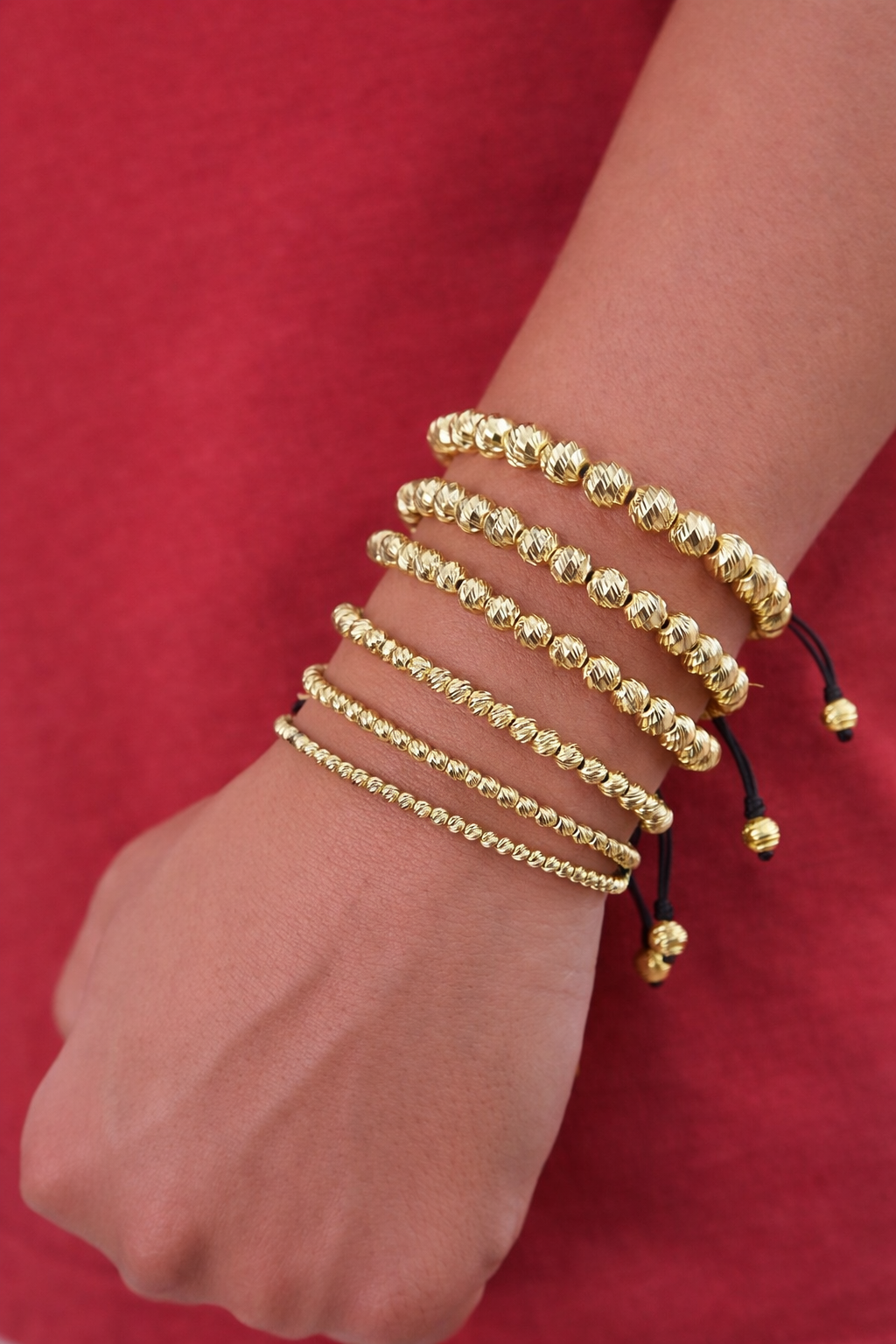 18K Gold Beaded Bracelet with Adjustable Chinese Cord