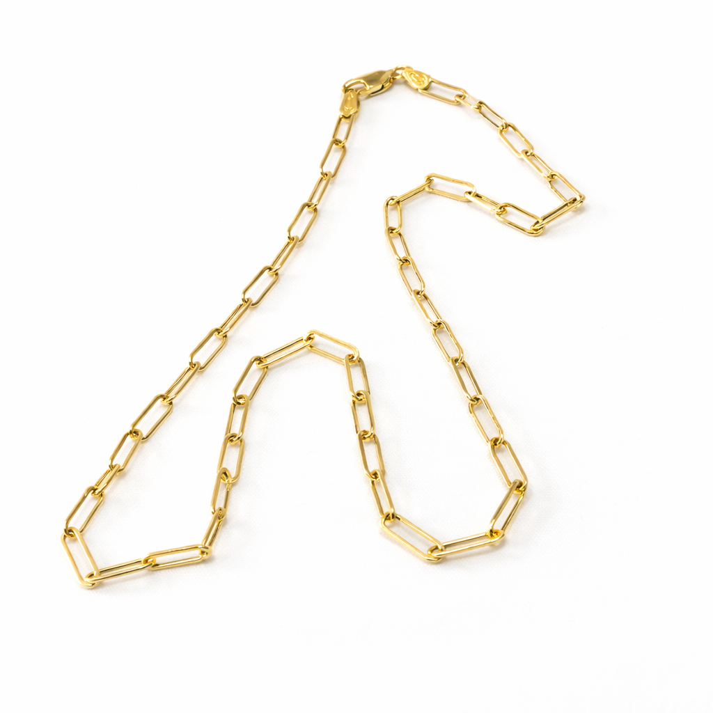 Paper Clip Chain Necklace – 18K Gold