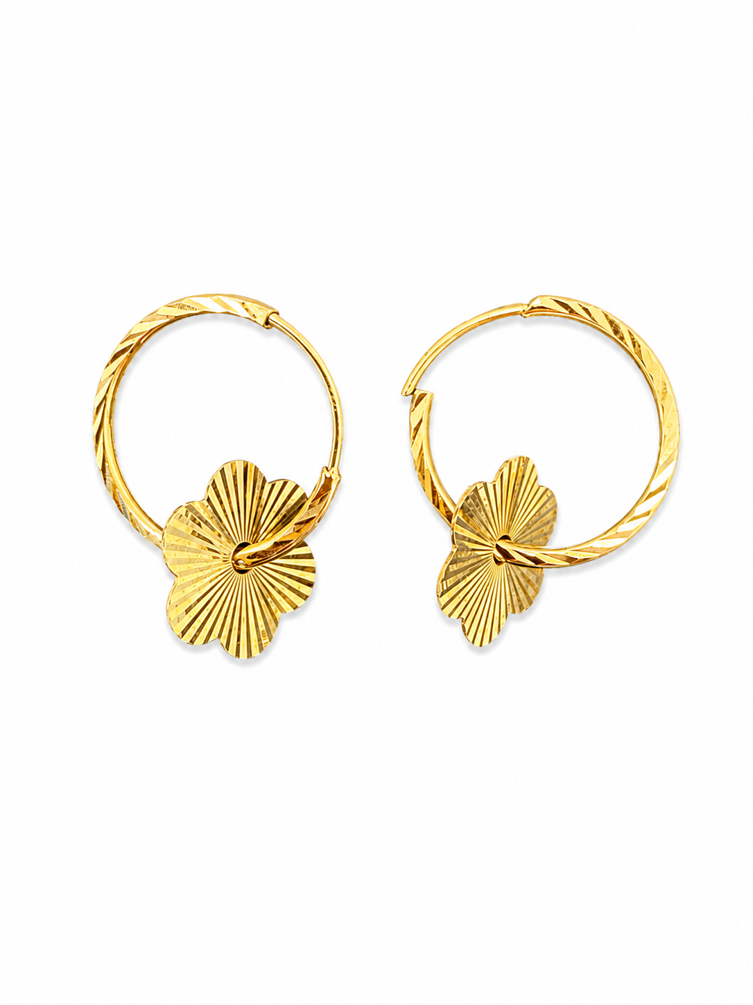 Flower Charm Hoops – 18K Gold