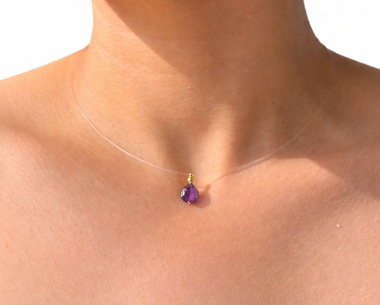 February Birthstone Amethyst Necklace – 18K Gold Pendant