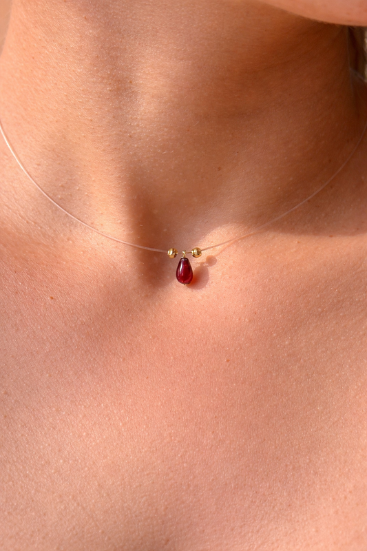 January Birthstone Garnet Necklace – 18K Gold Invisible Pendant