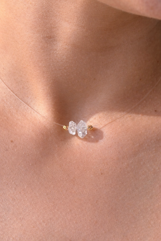 White Quartz Necklace – 18K Gold Invisible Pendant
