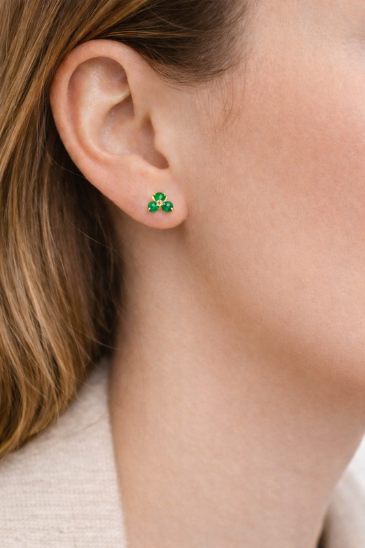 Emerald Clover Earrings in 18K Gold