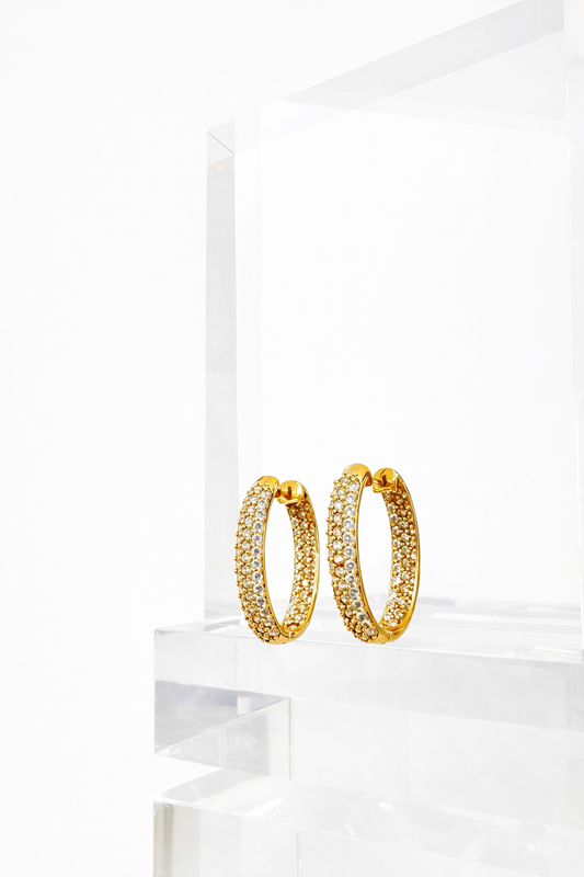 Oval Pavé Hoop Earrings | 18K Gold Swiss Zirconia