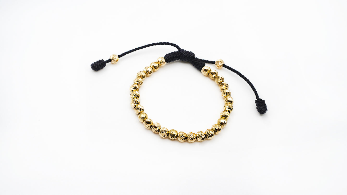 18K Gold Beaded Bracelet with Adjustable Chinese Cord